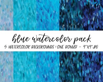 Watercolor Backgrounds Pack, Textures Bundle, Watercolor Digital Paper, Blue Watercolor Background, Watercolor Background