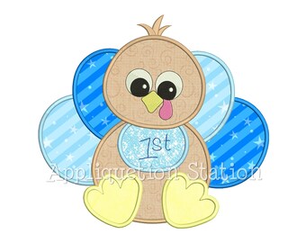 Baby Boy Turkey Applique Machine Embroidery Design Thanksgiving first 1st INSTANT DOWNLOAD