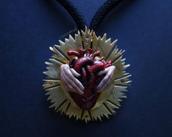 Human heart. Gothic. Gothic necklace. Human heart necklace. Anatomy. heart. Creepy.