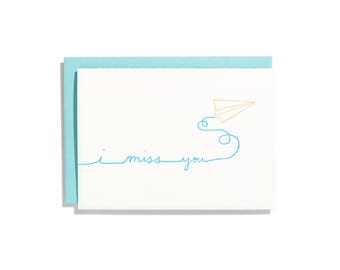 Paper Airplane Miss You - Letterpress Greeting Card - CE130