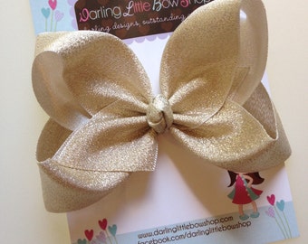Gold Bow -- Beautiful shimmering gold hairbow -- 4" or 5" bow - optional headband