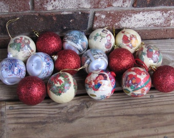 Vintage Decopage and Glitter Christmas Balls