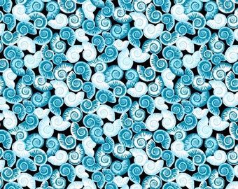 Tides Jane Dixon A8086-T Cotton Quilt Fabric Seashells on Black Andover Quilting Sewing Fabrics 1/2 yd cuts