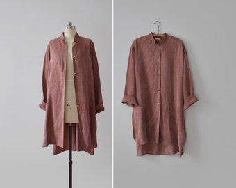 clay tunic top / vintage oversized duster smock shirt / womens L - XL