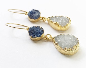 Periwinkle + White Druzy Drop Earrings + 14k Gold Fill