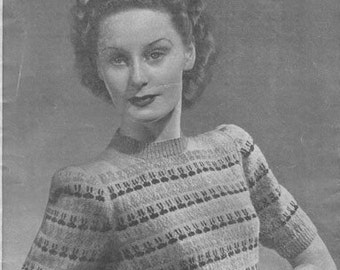 Home Fires 1940's Weldons 528 Knitting Pattern PDF for a Pretty Fair Isle Jumper - Make Do and Mend - Wartime Sweater