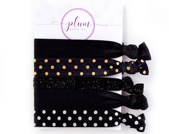Black Hair Ties, Stocking Stuffers for Women, Stocking Stuffer Teen Girls, Gifts Under 10, No Crease Hair Elastics, Yoga Hair Ties, Set of 5