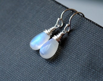 Moonstone Earrings, Rainbow Moonstone Earrings, Moonstone Drop Earrings