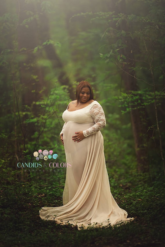 Plus Size Lace Baby Shower Maternity Dress for Photo Shoot