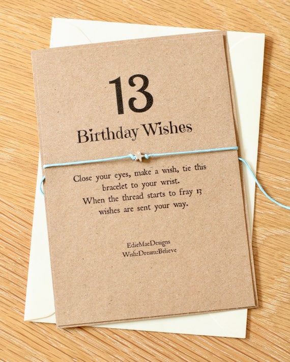 13th Birthday Wish Tie on Bracelet Girls Bracelet 13