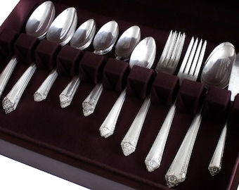 Silver Silverware Set Silverplate Flatware, Service for 6 in Wood Chest "Starlight" Rogers & Bro Reinforced Plate IS (as-is)
