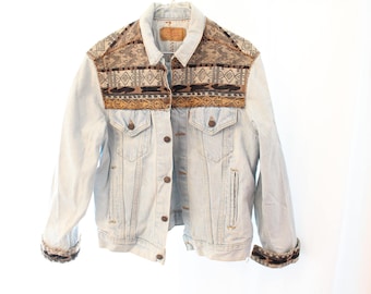 Vintage 90s Southwestern Patchwork Levi's Denim Jacket - Women's L
