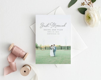 Printable Wedding Announcement Card - Elopement Announcement Card - Marriage Announcement Card - Wedding Photo Template | WA-003