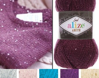 Alize Sal Abiye sequins yarn, sparkle glitter yarn, metallic yarn spring acrylic yarn, fingering yarn, knitting crochet yarn lurex lame yarn