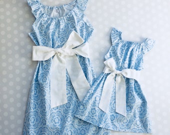 Blue Mother Daughter Matching Dresses - Mommy and Me Dresses - Mommy and Me - Mother Daughter Dresses - Handmade - Matching Mother Daughter