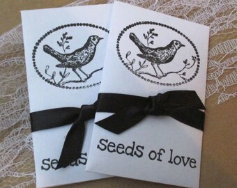 Wedding Favors - Wildflower Seeds - Seeds of Love - Hand Stamped packets - Bird on a Branch