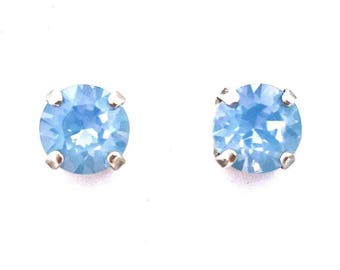 Swarovski Crystal Rhinestone Air Blue Opal - 39ss Post Stud Earrings