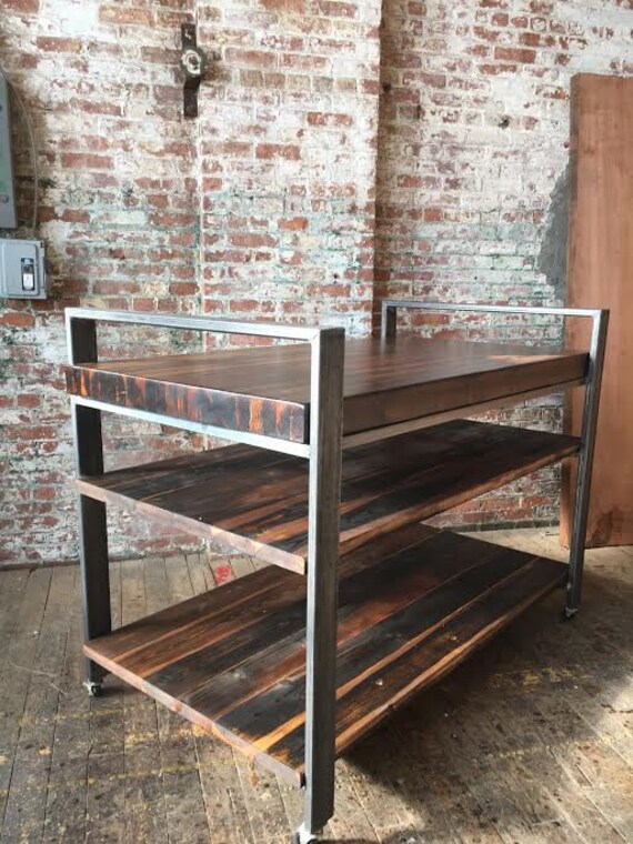 Industrial Kitchen Island Butcher Block / Shelving