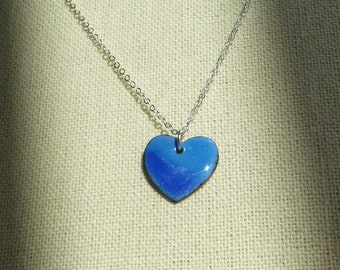 Enameled Heart Pendant in blue