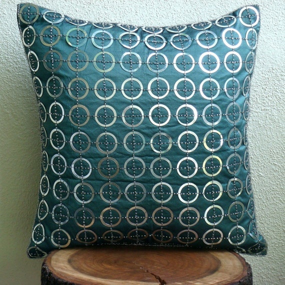 Luxury Teal Blue Accent Pillows 16x16 Silk