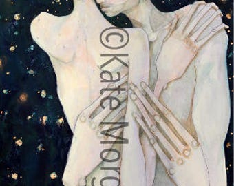 Large Print of dancing embracing couple under a star filled night sky