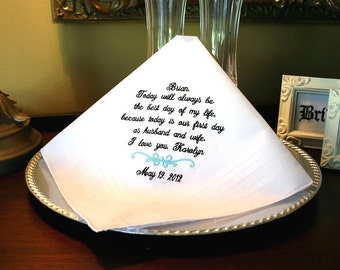 Groom Wedding Gift Handkerchief -Hankie - Hanky - Best day of my life - First day as HUSBAND and WIFE - Gift for Groom from Bride -Weddings