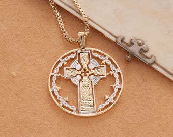 Celtic Cross Pendant & Necklace , Hand Cut Medallion, ( # 776 )