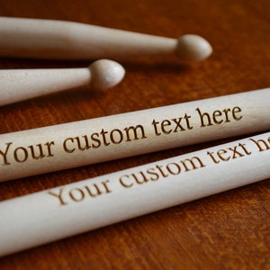 2 Custom Engraved Drumsticks. Playable Maple Wood Drumsticks. Laser Engraved.