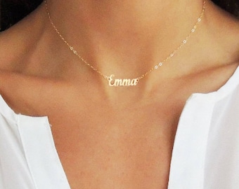 Gold Name Necklace, Bridal Gift Necklace, Wedding Name Necklace, Gold Name Necklace, Solid Gold Name Necklace, Cursive Letter Necklace