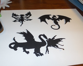 Dragon and Fairies Silhouettes,dragon die cuts,dragon silhouettes,fairy die cuts,fairy silhouettes