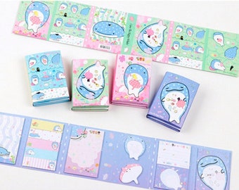 6Fold Kawaii Dolphin Sticky Note—Sticky Notes, Stick Note, Notepad, Dolphin Sticky Memo,Kawaii Stationery