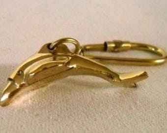 6X Keyring - maritime dolphin fish solid brass, wood - carabinerha