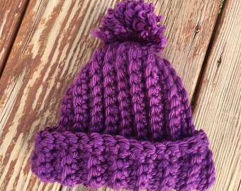 Crocheted Purple Extra Chunky Winter Hat