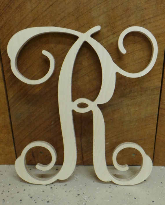 18 Wooden Letter Unpainted Vine Script Initial Door