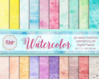 80% OFF WATERCOLOR Digital Paper, Hand Painted Watercolor Paper, Rainbow Colors, Scrapbooking, Card Making, Web Design, Blogs, Background