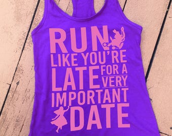Run Like You're Late for a Very Important Date | Alice in Wonderland Women's Ideal Racerback Tank | Run Disney Cheshire Cat Running Tank Top