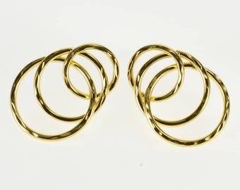 18K Textured Tiered Interlocking Circle Post Back Earrings Yellow Gold