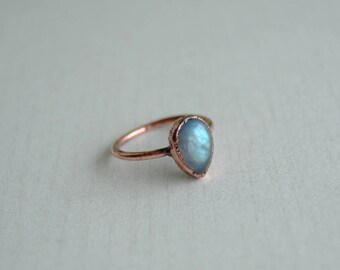 Labradorite ring, labradorite copper ring, labradorite teardrop ring, pear labradorite ring, electroformed labradorite ring, stacking ring