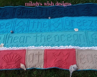 Sea Serenity blanket, Afghan, crochet throw, ocean, nautical theme