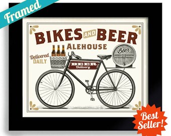 Bicycle Gift, Beer Art, Bike Art for Boyfriend, Bicycle Art, Enthusiast Bicyclist Gift Bike Rider Cyclist Outdoorsman Rides Bikes
