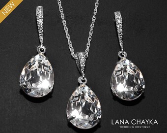 Crystal Bridal Jewelry Set Clear Crystal Earrings&Necklace Set Swarovski Crystal Rhinestone Jewelry Set Wedding Bridesmaids Jewelry