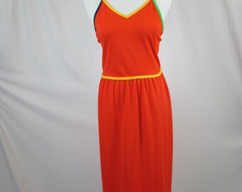 Vintage 80s 90s Womens Cute Summer Spaghetti Strap Multi Color Dress