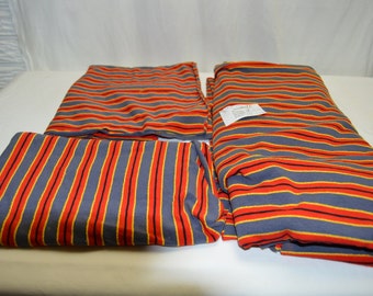 Vintage Cotton Poly T-shirt Fabric Red, Gold, Black, & Gray Stripe 3pc Lot