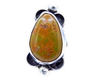 Sterling Silver Jasper Ring - Size 8 - Teardrop Shape Brown Green Stone - Weight 11.7 Grams - Signed # 4472