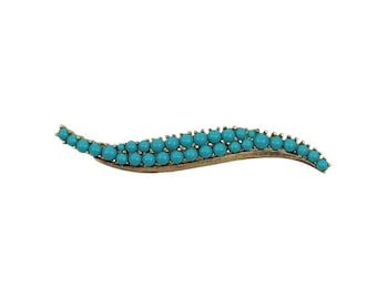 Vintage Trifari Costume Jewelry Turquoise Bead Long Swoosh Brooch Mid Century Modern Retro