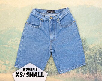 80s High Rise Shorts Vintage Denim Shorts Long Mom Jeans Medium Wash Retro High Waisted Shorts Grunge XS Small