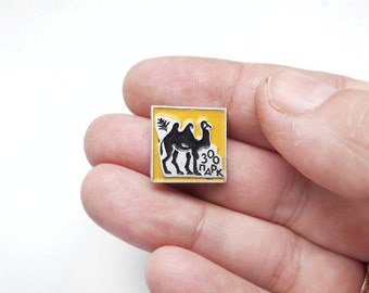 Vintage Soviet Pin Brooch with Camel in Yellow and Black USSR 80's