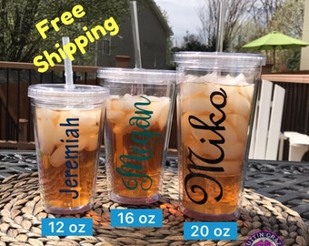 Personalized Cup : Cups with Straw, Clear Tumbler FREE SHIPPING Wedding Party Cups - Bridesmaid Cups - Birthday Cup Kids 12oz 16oz 20oz