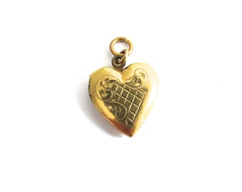 Etched Heart Locket Photo Pendant Gold Filled Valentines Day Sweetheart Charm