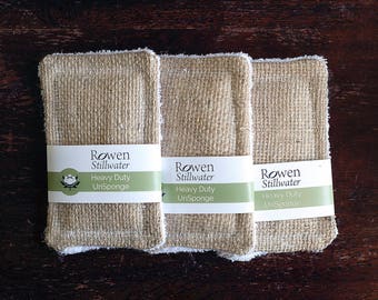 UnSponge Heavy duty - zero waste reusable hessian sponge three pack / plastic free / pan scrubbers / scourers / eco sponge